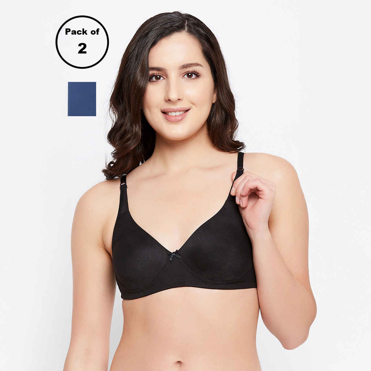 Clovia Women Non-Padded Non-Wired Full Coverage T-Shirt Bra - Blue, Black | 36B