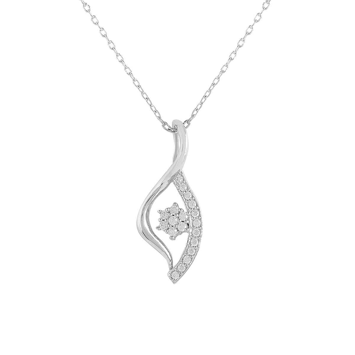 Voylla 925 Sterling Silver American Diamond Leaf Pendant With Chain