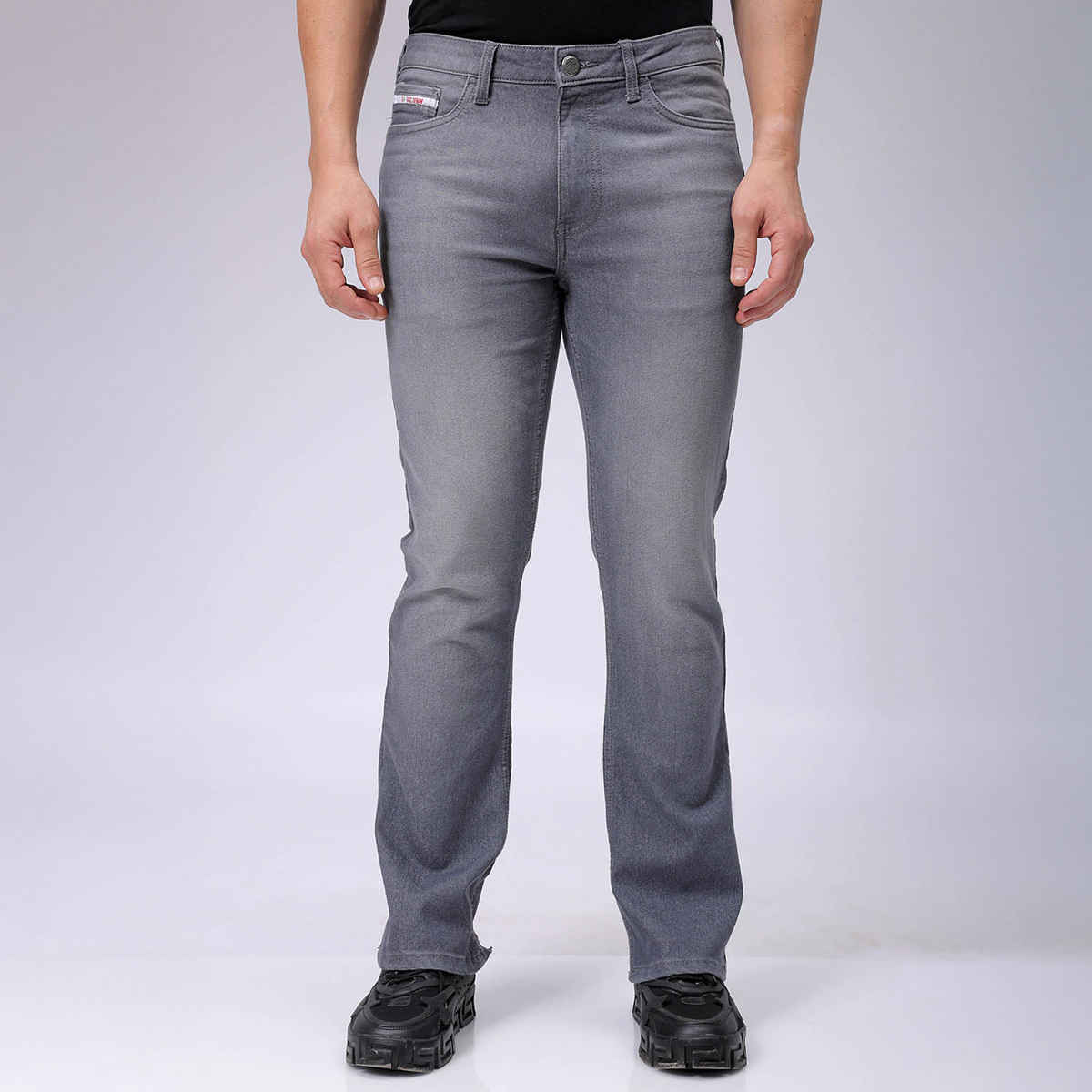 The Indian Garage Co Men's Slim Fit Solid Casual Regular Jeans | Grey | 32