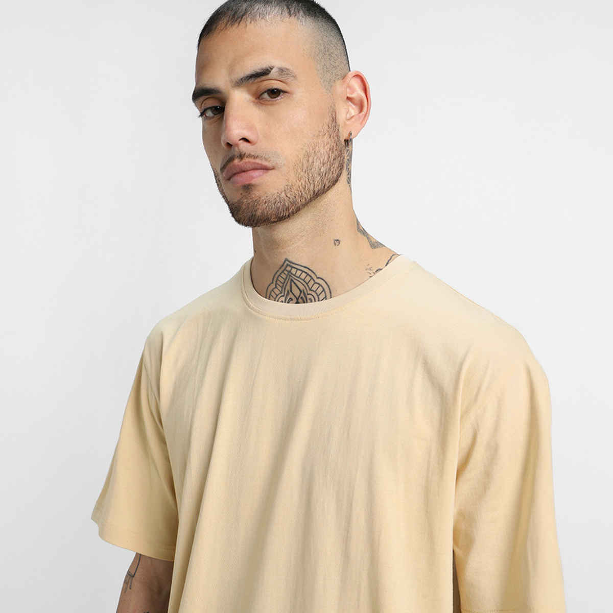 Veirdo Pure Cotton Oversized Fit Round Neck Swanwhite T-Shirt For Men - L