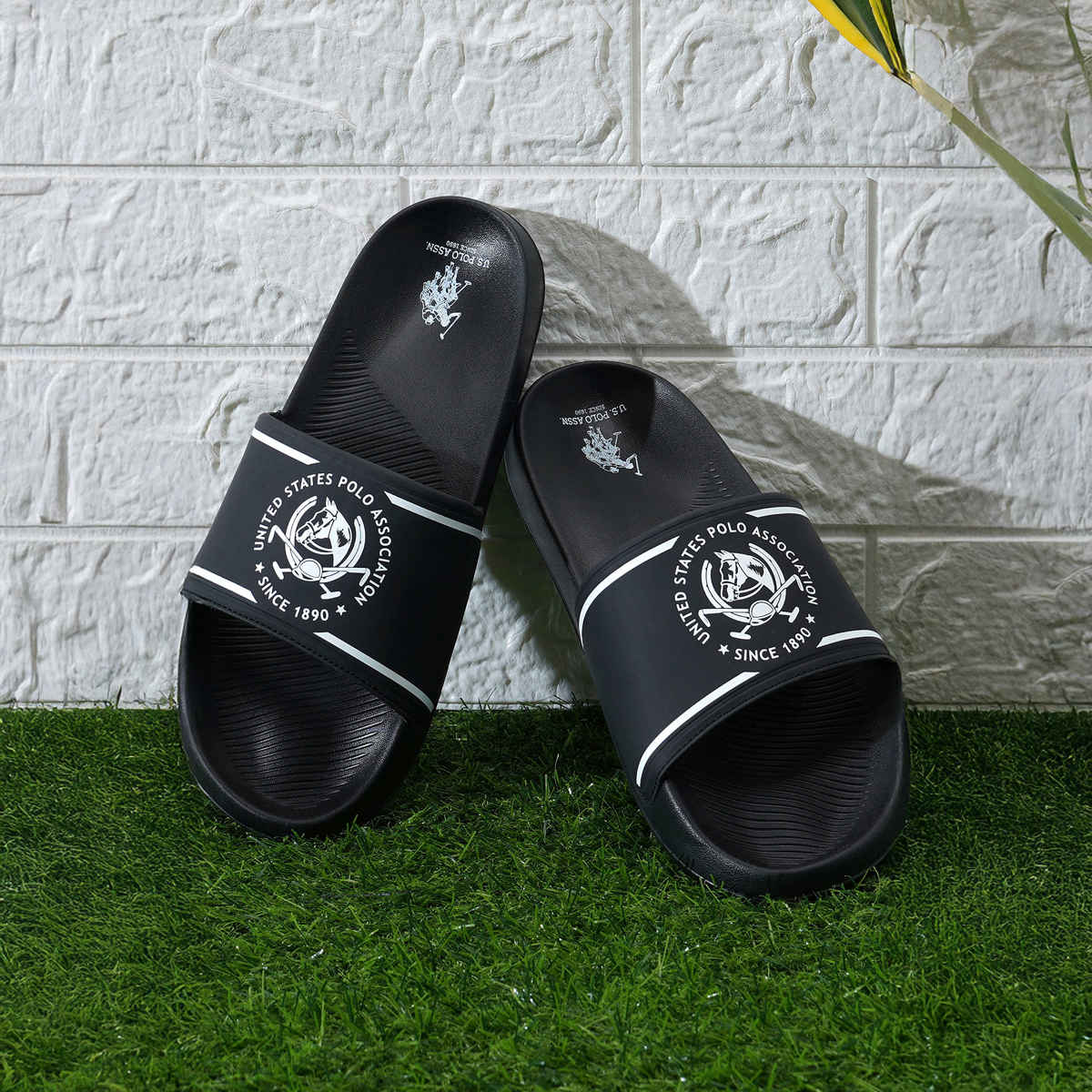 U.S. Polo Assn. Men's Men's Men Brand Print Zane 5.0 Slides Black | UK 7