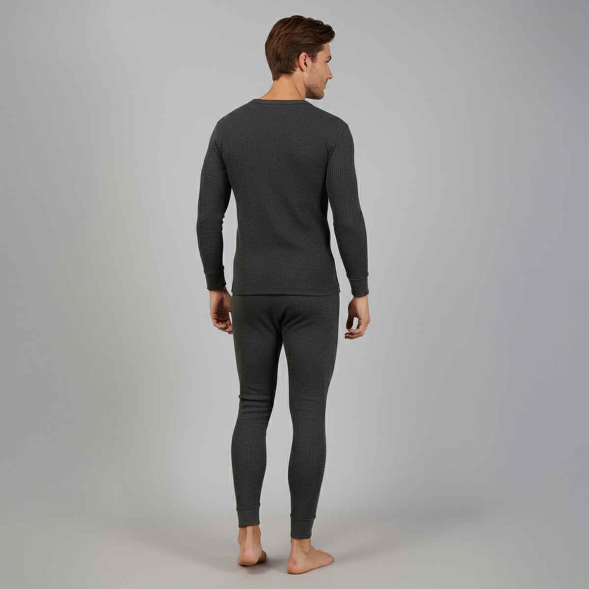 Lux Cozi Men's Heatek Thermal Comfort, Stretchable & Super Warm Set | Black Melange-90