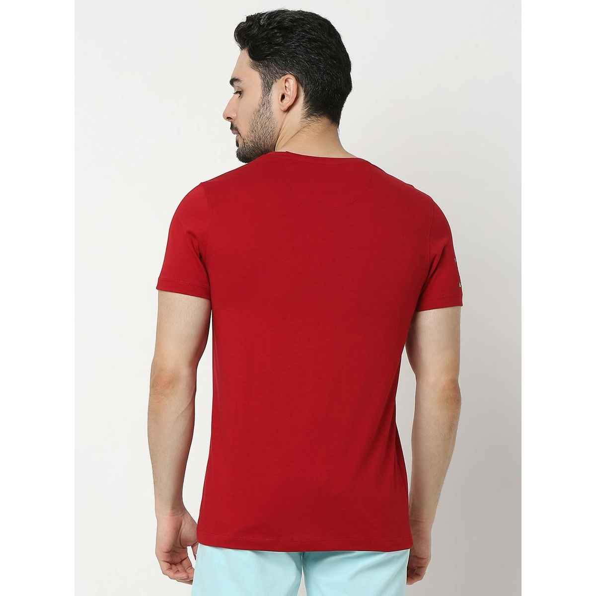 Underjeans by Spykar Men Pure Cotton T-shirt | Deep Red - M
