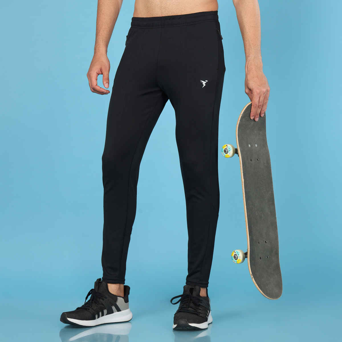 Technosport Men Poly Solid Slim Fit Sports Trackpants with TECHNO DRY | Black | XXL