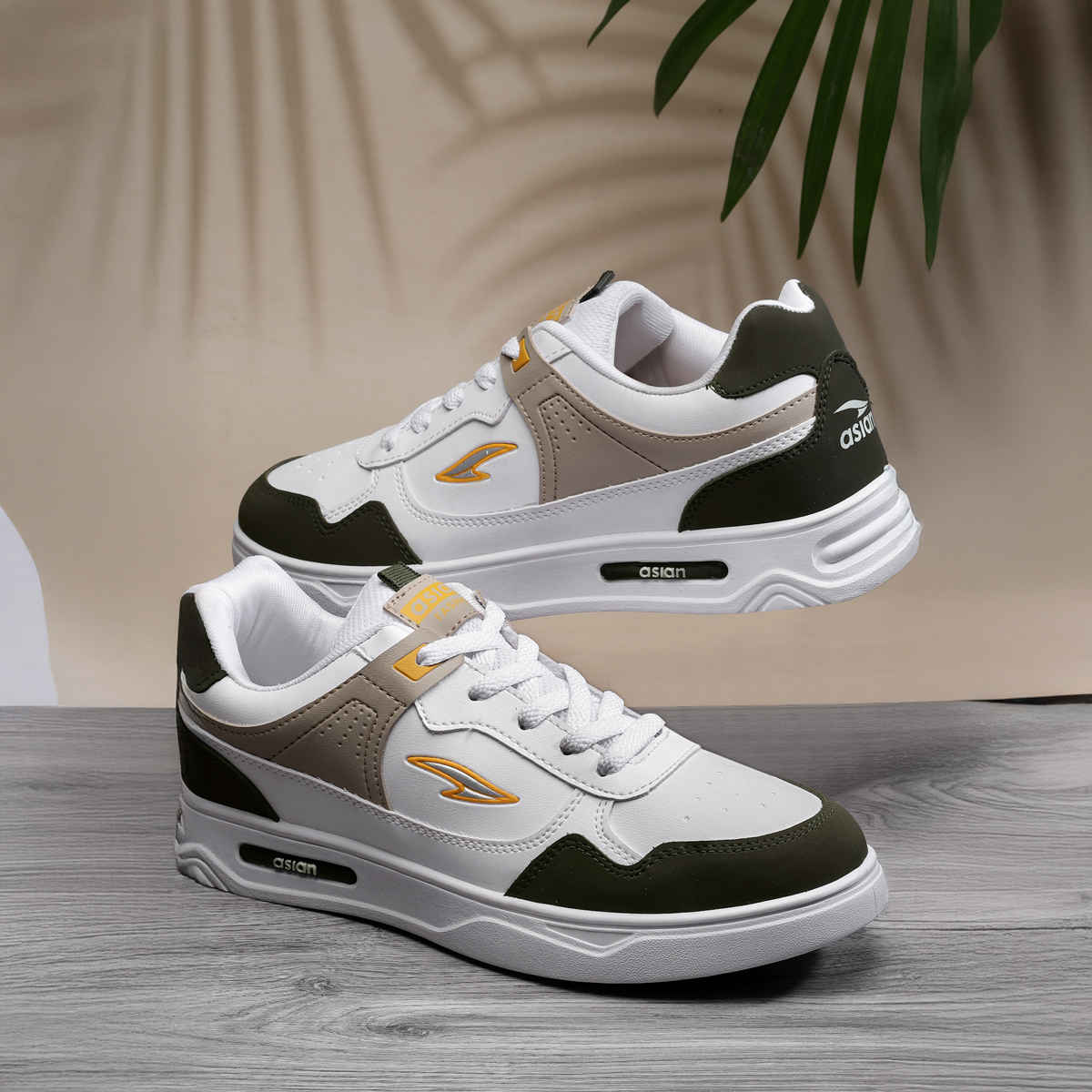 Asian Boston-01 Men Sneakers White-Mehandi-Beige (UK-8)