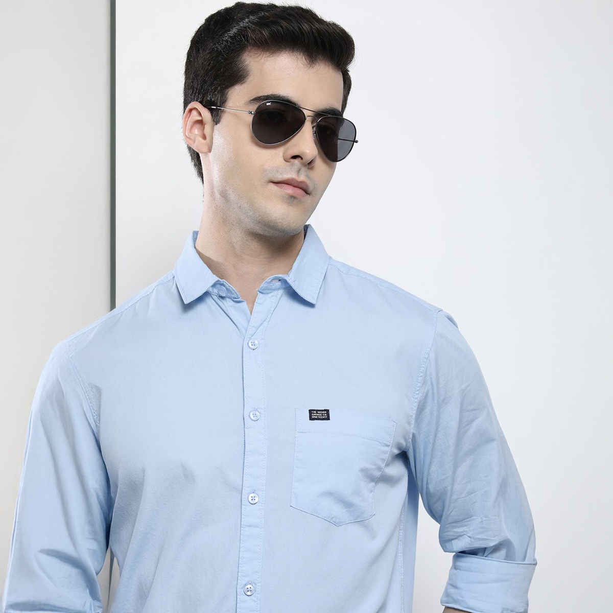 The Indian Garage Co Men's Slim Fit Solid Casual Shirt | Blue - XL