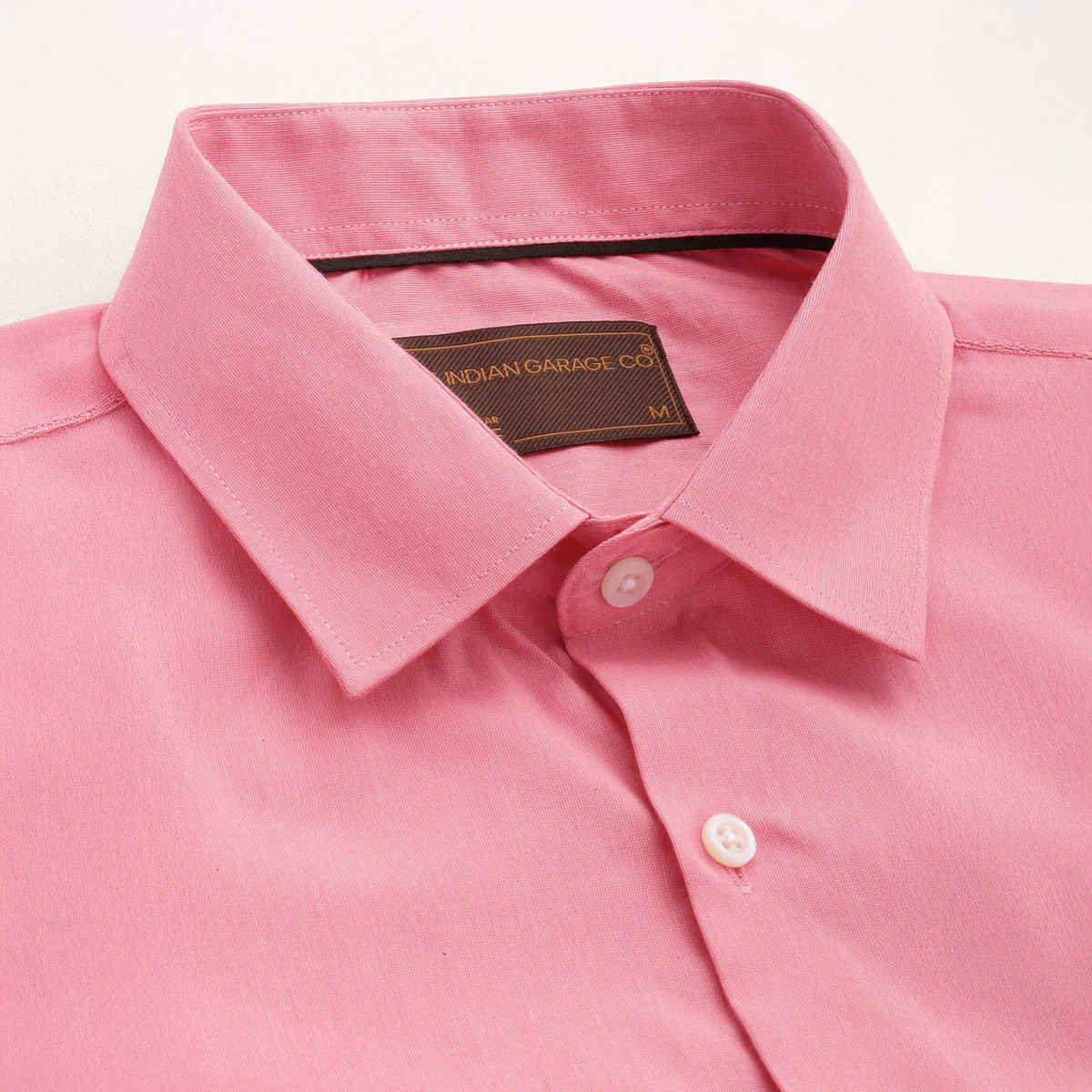 The Indian Garage Co Men's Slim Fit Solid Formal Shirt | Pink - L