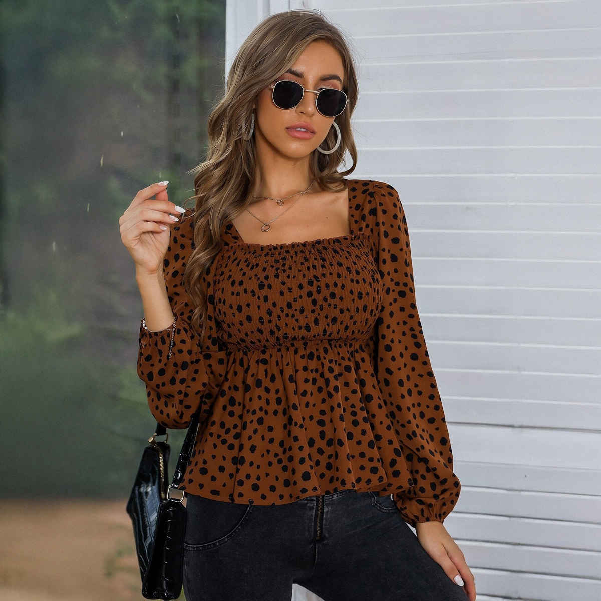 Sheetal Women's Animal Printed Square Neck Top | 5108 | Brown - M