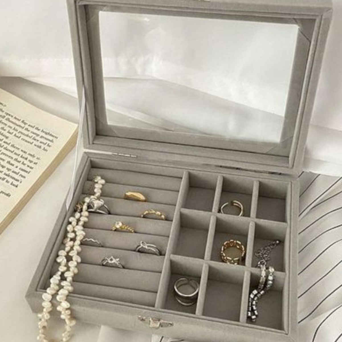 YouBella Velvet Clear Lid Jewellery Organizer Box
