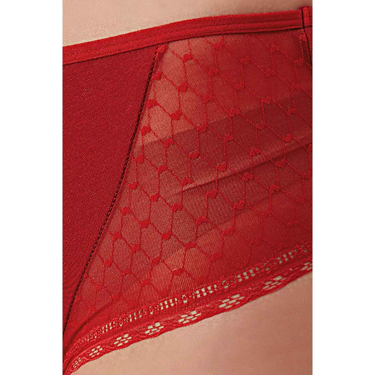 Clovia Mid Waist Hipster Panty in Maroon with Lace Panels - Cotton | PN2587A09 - Maroon - XL