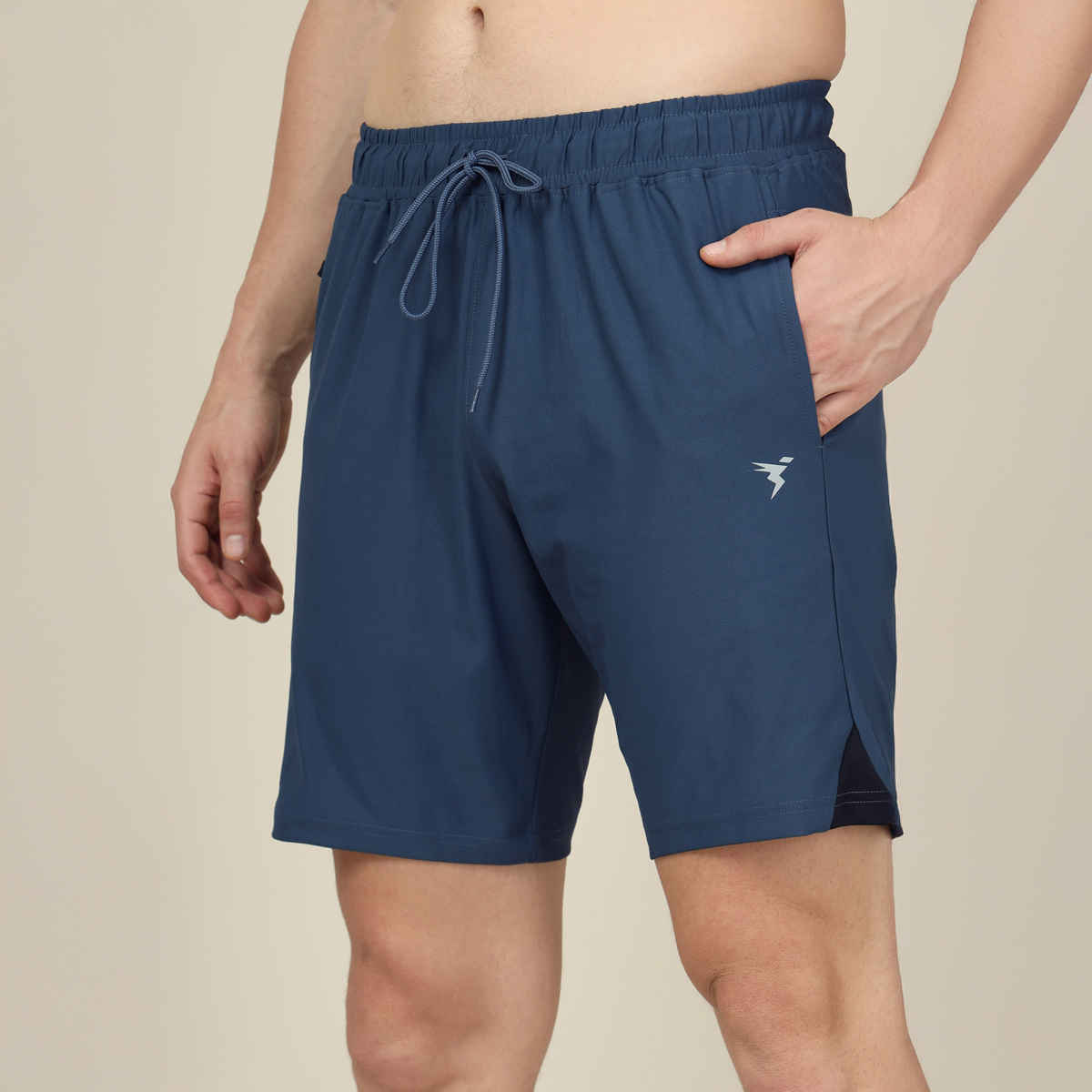 Technosport Men Poly Solid Slim Fit Sports Shorts with ELASTO LITE | Light Navy | L