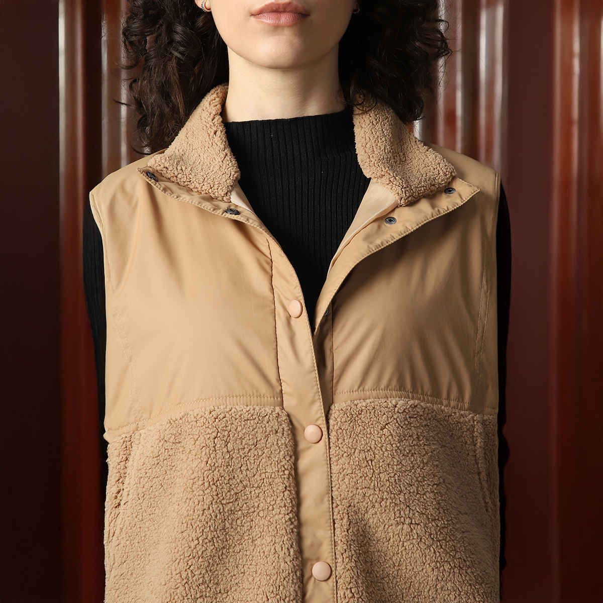 High Star Women's Self Design Hooded Front-Open Sweatshirt | Brown - S