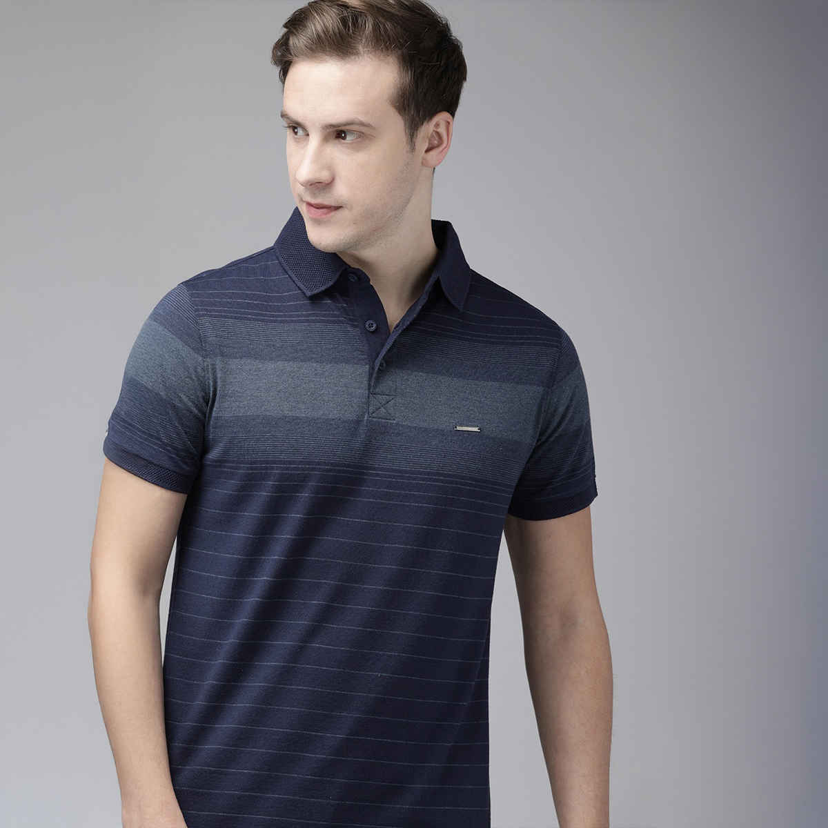 The Bear House Men Vertical Striped Slim Fit Cotton Polo T- Shirt Style-Larsan Color -Blue Size - S