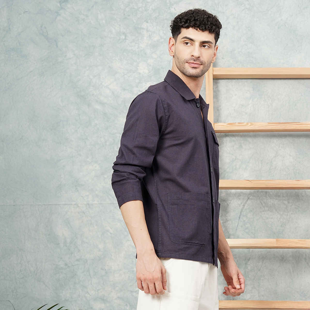 The Indian Garage Co Men's Slim Fit Solid Street Shirt | Grey - L