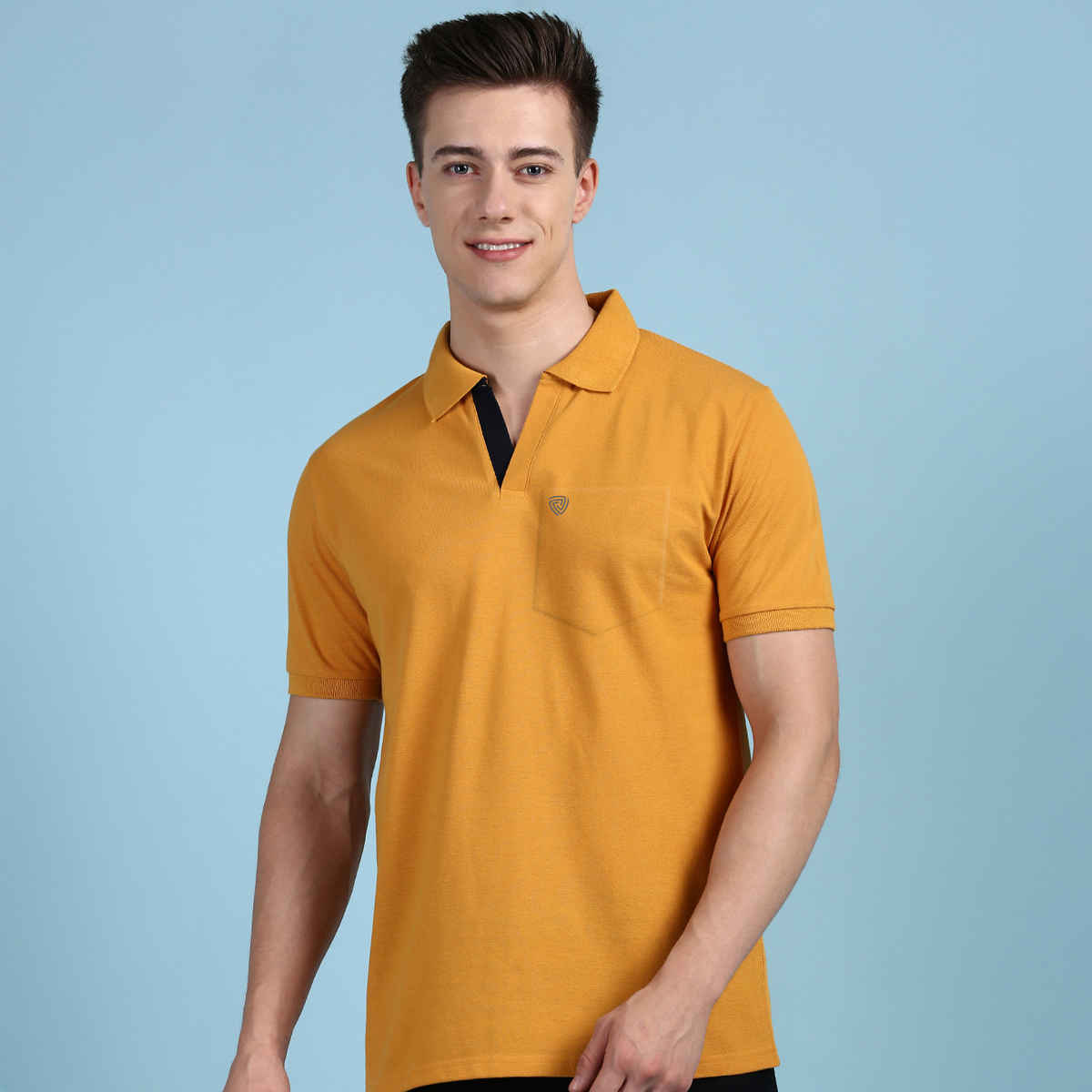 Lux Cozi Men's Solid Cotton Polo T-shirt with Pocket | Mustard - S