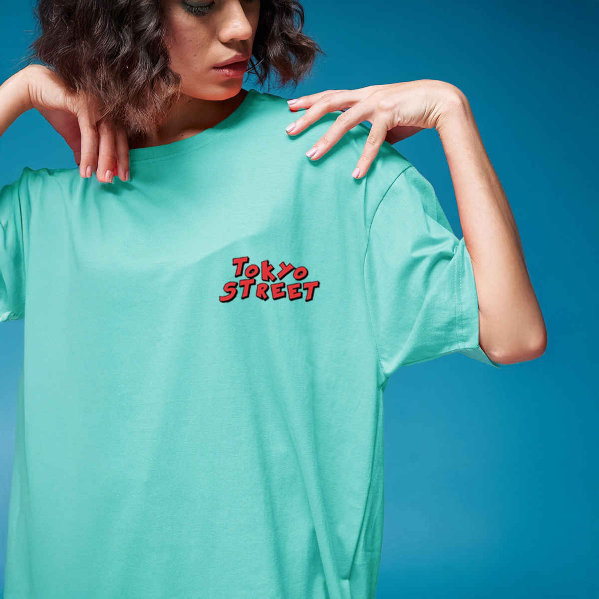 Smartees Women's Oversize Printed T-shirt | WW - 2028 | Sea Green - S