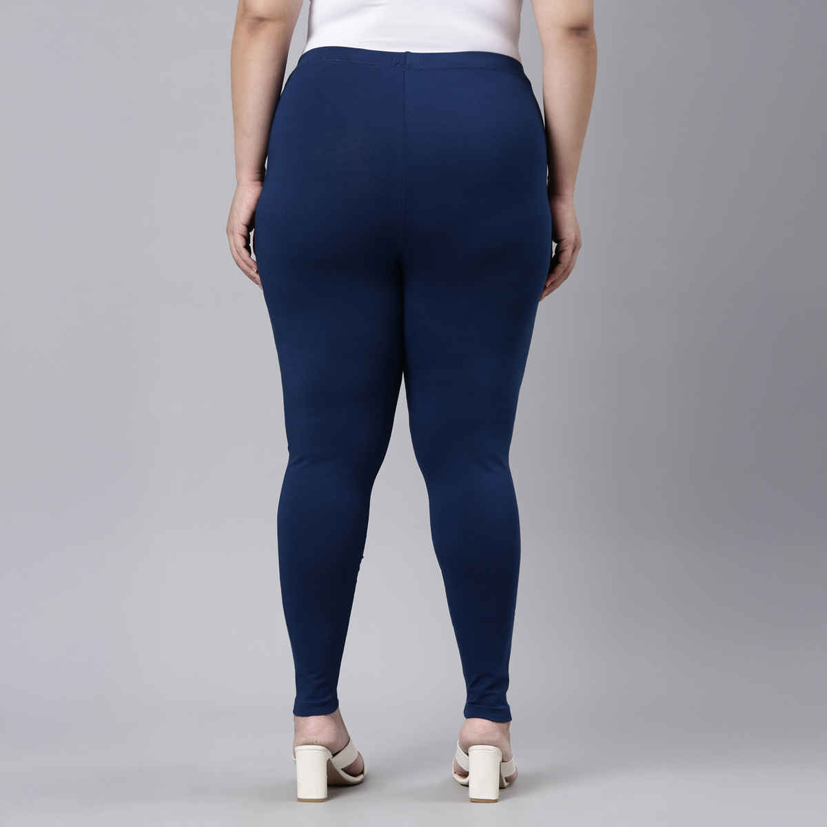 Go Colors Women's Solid Mid Rise Ankle Length Leggings | Royal - 2XL