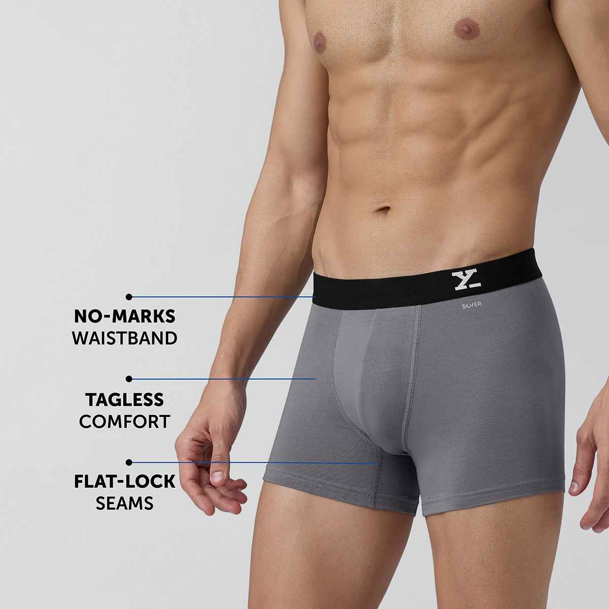 XYXX Men's Aero Cotton Solid Trunks Pack of 2, Midnight Blue & Frost Grey| M