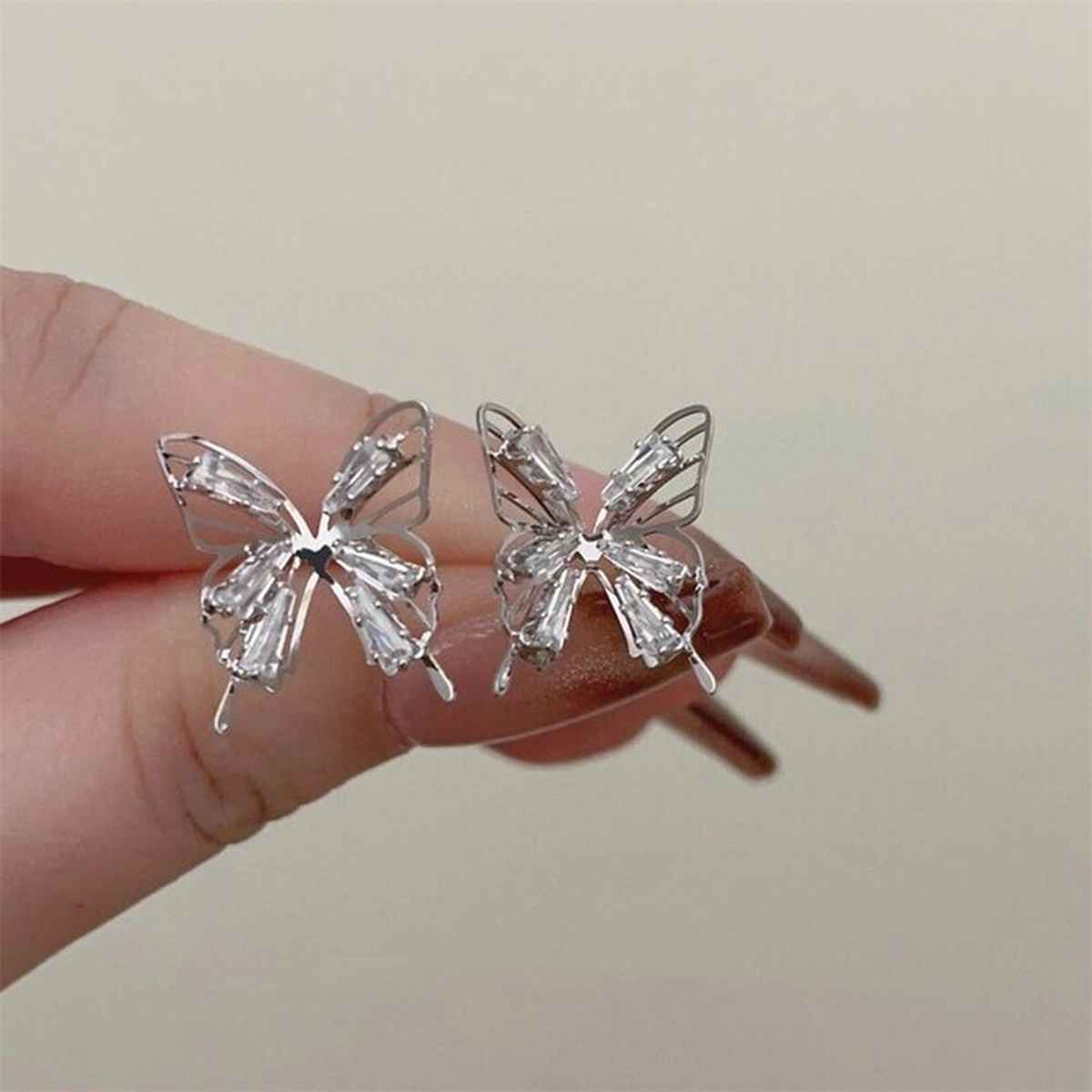 SALTY Diamond Butterfly Stud Earrings for Women and Girls| Anti-Tarnish | Silver