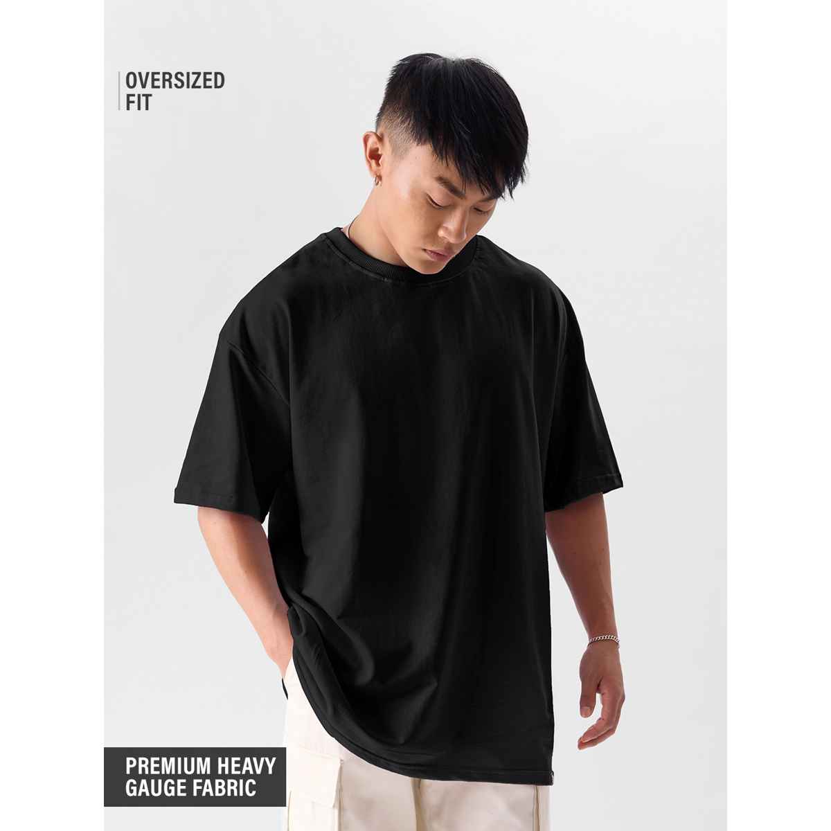 The Souled Store Men's Solids Oversized T-shirt | Black - XL
