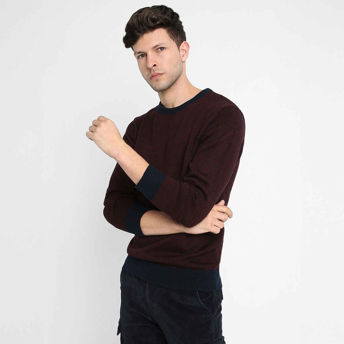 Dennis Lingo Men's Round Neck Pullover | Navy Blue | M