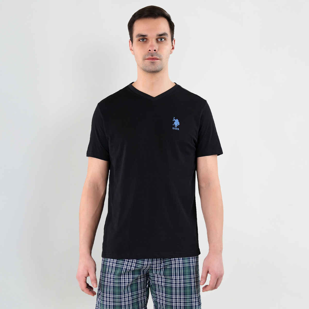 U.S. Polo Assn. Men's V-Neck Embroidered Logo Lounge T-Shirt | Black - S
