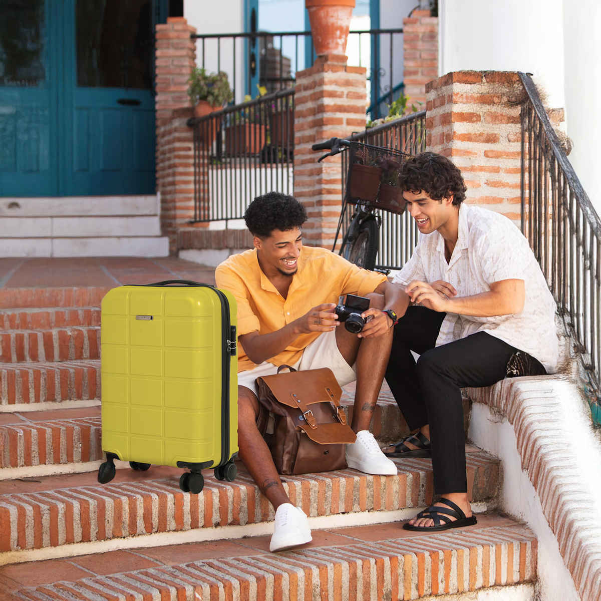 Teakwood Leathers Unisex Solid Hard Sided Cabin Size Trolley Bag | Lime Green