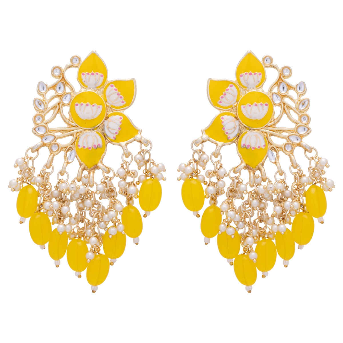 Sukkhi Classic Floral Gold Plated Meenakari Earrings For Women