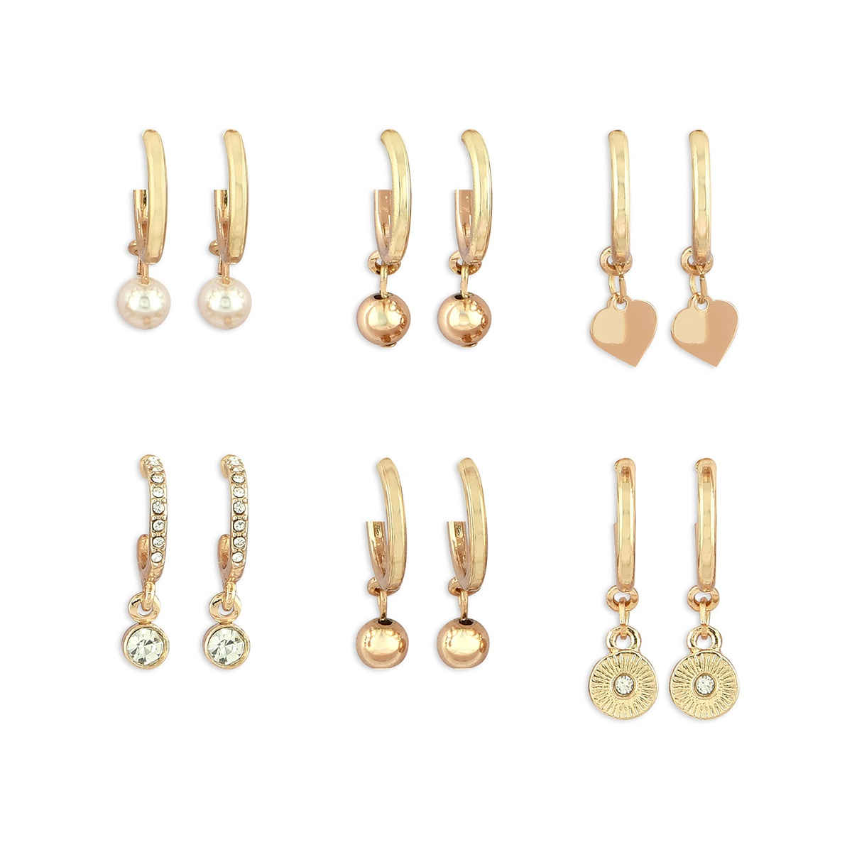 Toniq Everyday Glamour Hoop & Charm Earrings | Set of 6