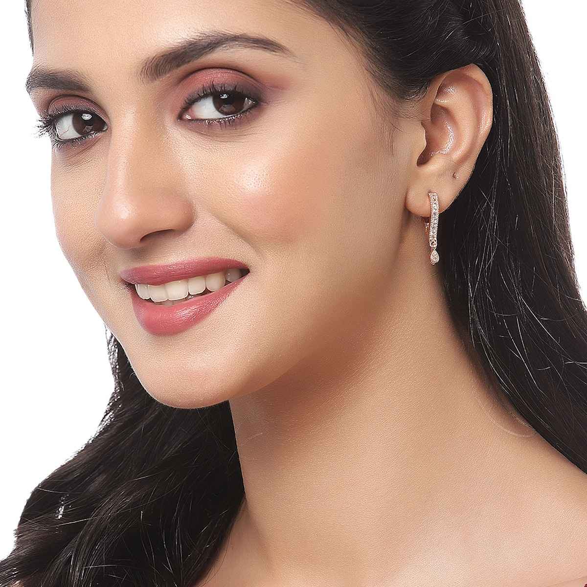 Zeneme Pack Of 6 Rose Gold-Plated Teardrop Shaped Drop Earrings For Women & Girls