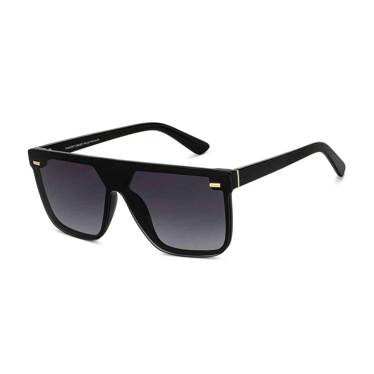 Vincent Chase By Lenskart Unisex Solid Polycarbonate Square Sunglasses | Black - L