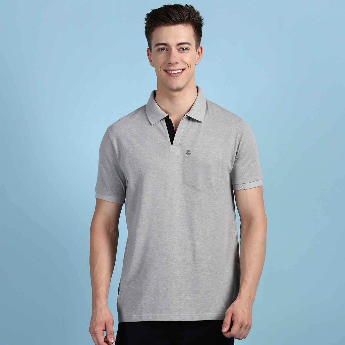 Lux Cozi Men's Solid Cotton Polo T-shirt with Pocket | Grey Melange - L