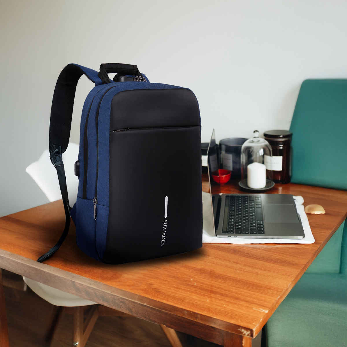 Fur Jaden 23 L Navy Anti-Theft Backpack with USB Port and Number Lock | Padded Laptop Compartment