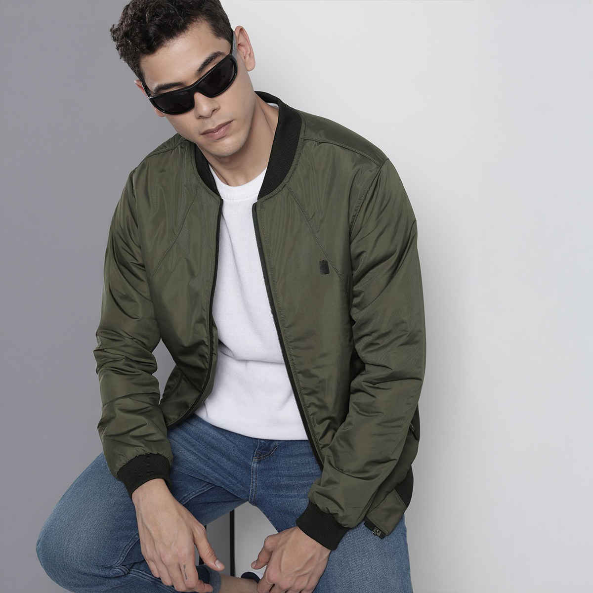 The Indian Garage Co Men's Slim Solid Jacket | Olive - M