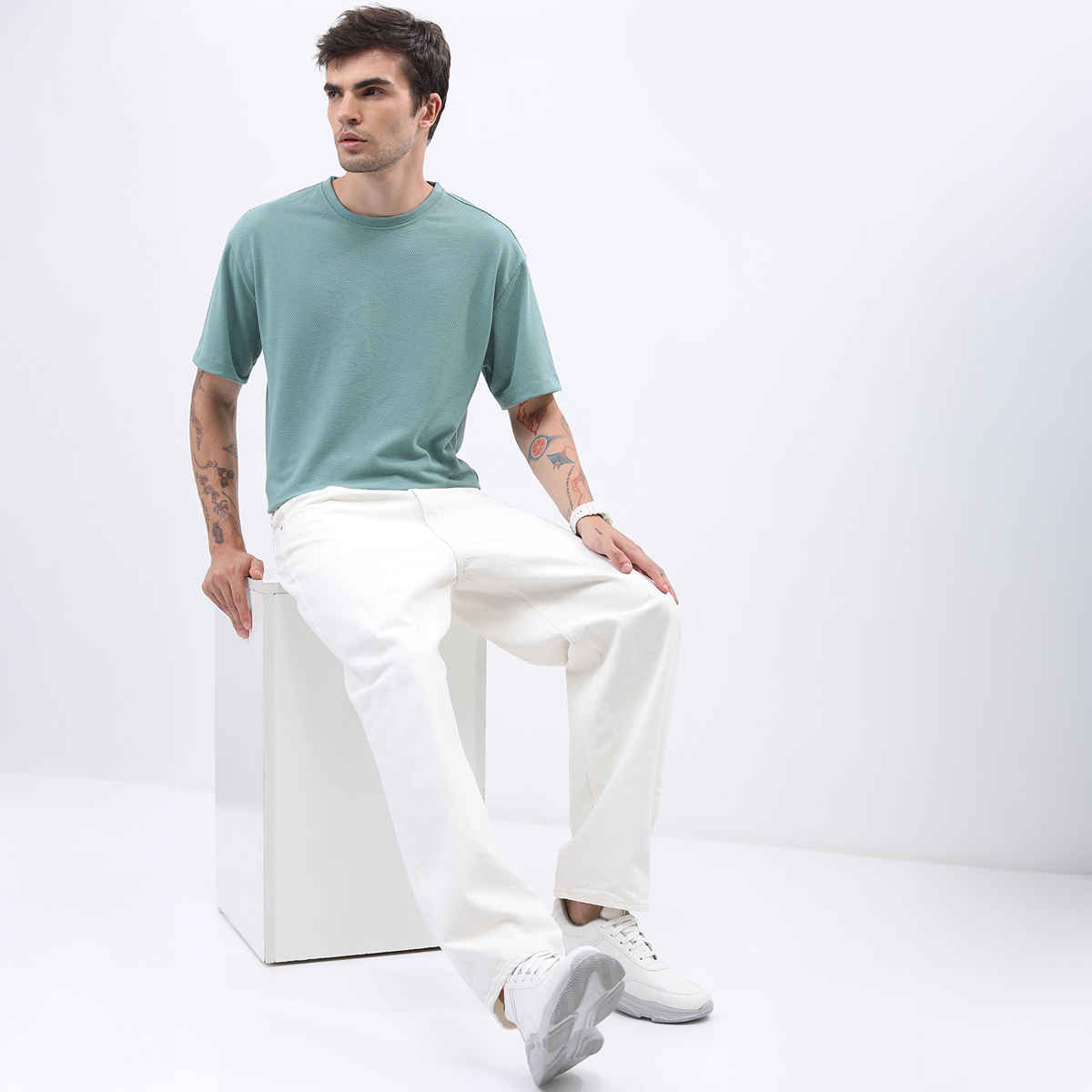 HIGHLANDER Men's Popcorn Structured Oversized T-shirt | Sea Green - XL