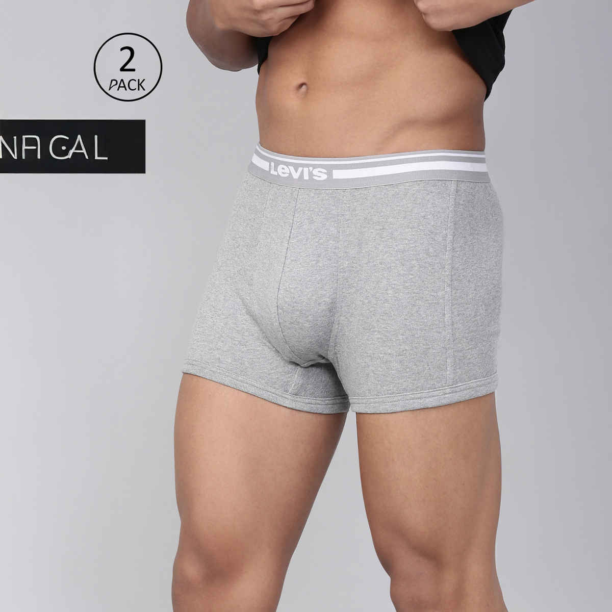 Levi's 003 Men's Comfort Trunk | Contoured Double Pouch | Pack of 2 | Lt. Grey Mel,Black | XL