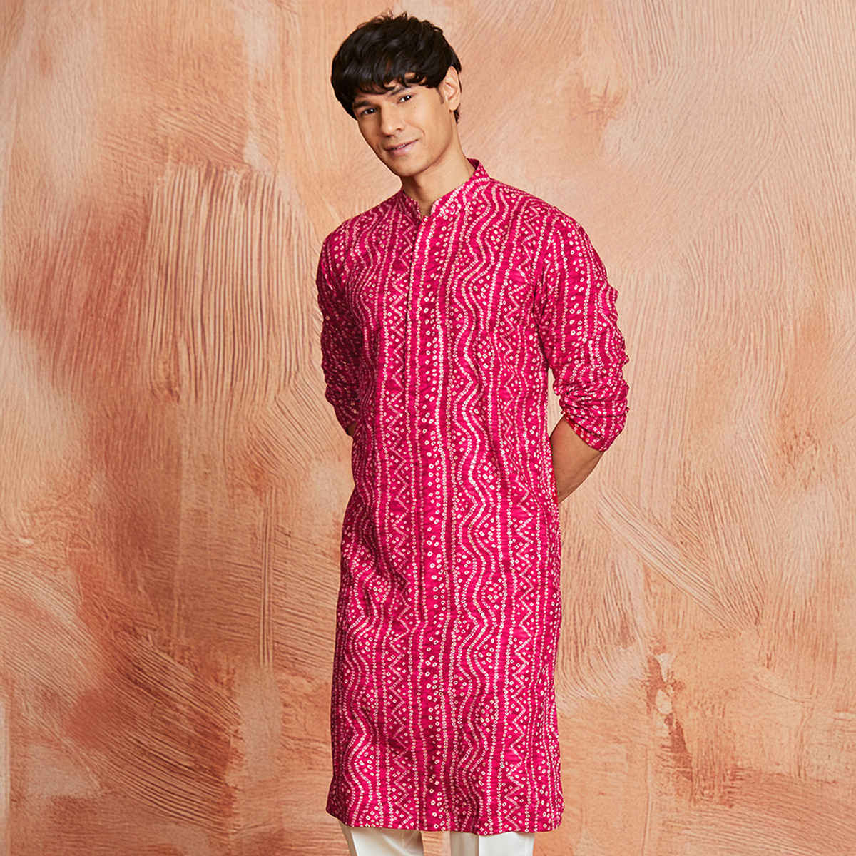 Vastramay Men's Falsa Rayon Kurta | Pink - XL