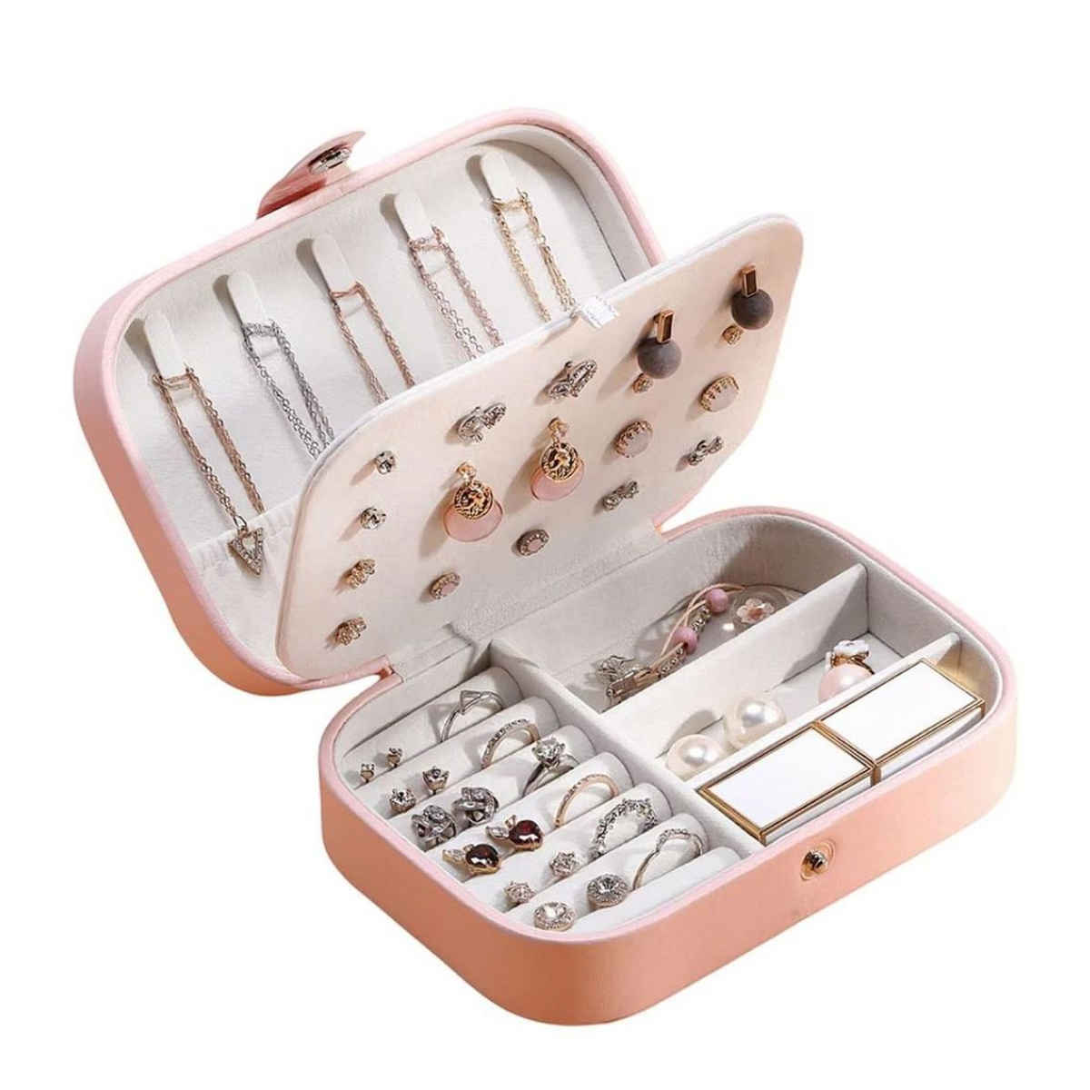 YouBella Jewellery Organiser PU Leather Zipper Portable Storage Box Case (Style 2) - Pink