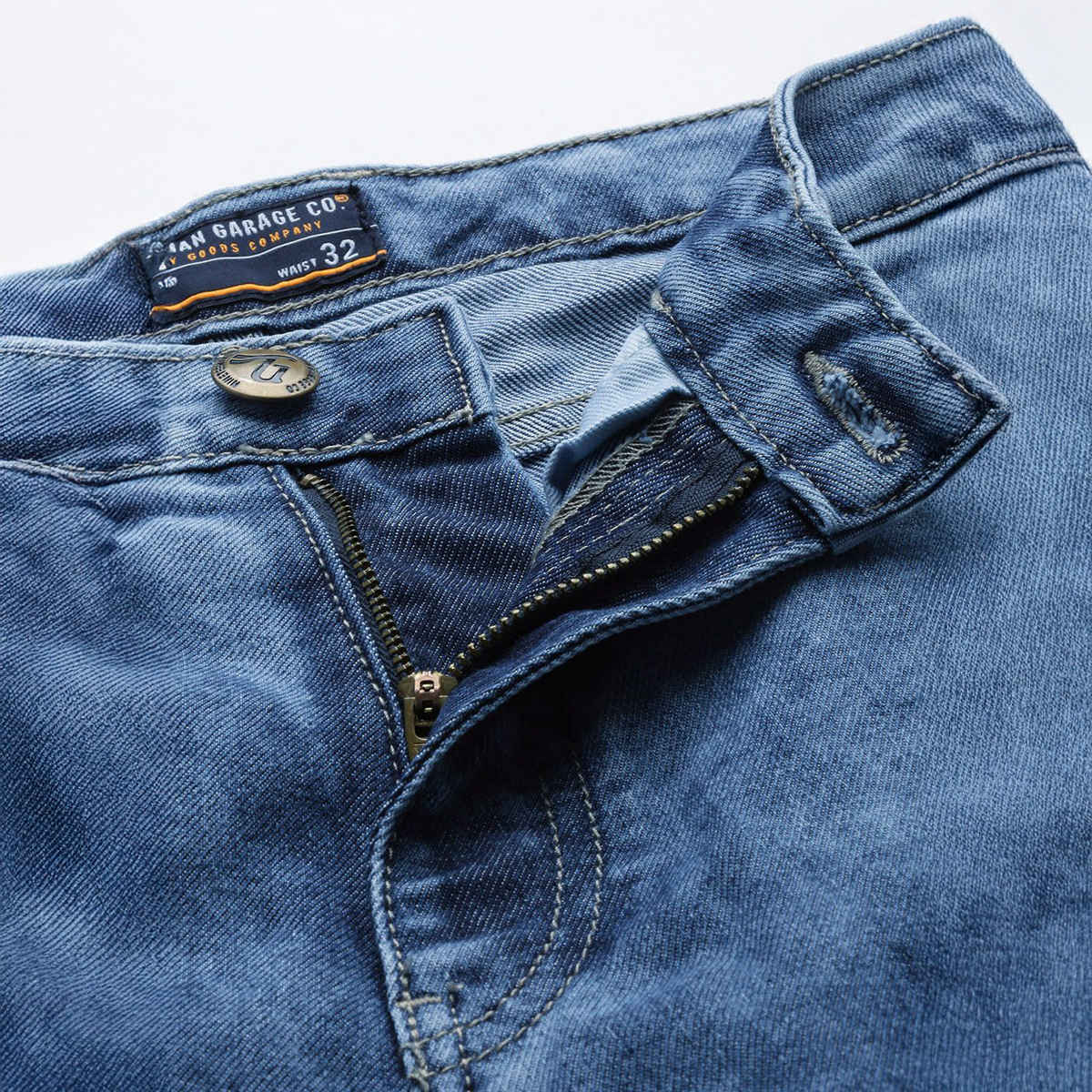 The Indian Garage Co Men's G-131 Dad Fit Solid Casual Jeans | Light Blue | 28