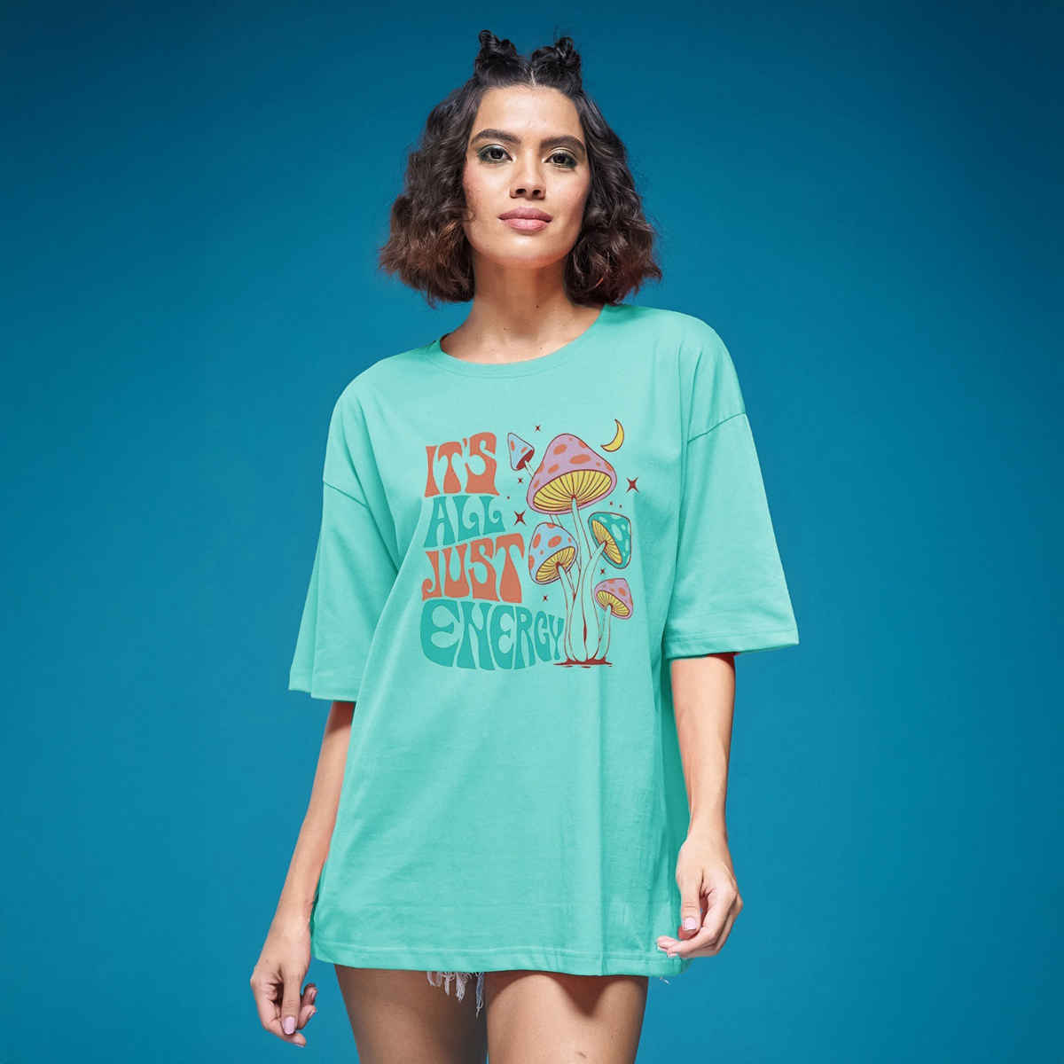 Smartees Womens Oversize Printed T-shirt | WW - 2054 | Sea Green - M