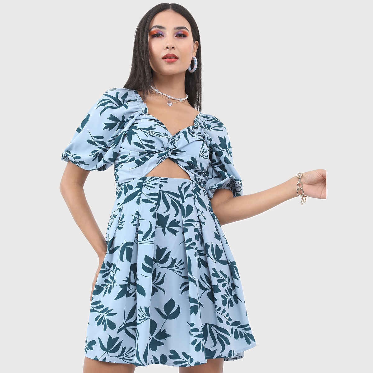 Ketch Women's Sweetheart Neck Floral Printed Dress | Blue - S