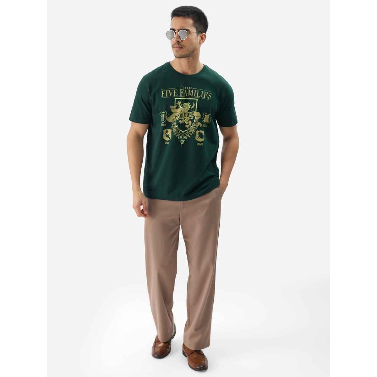 The Souled Store Men's Regular The Godfather-Five Families Men's T-shirts | Green | L