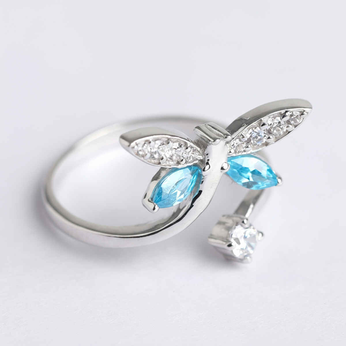 Clara 925 Sterling Silver Butterfly Open Ring | Size Adjustable, Rhodium Plated, Swiss Zirconia