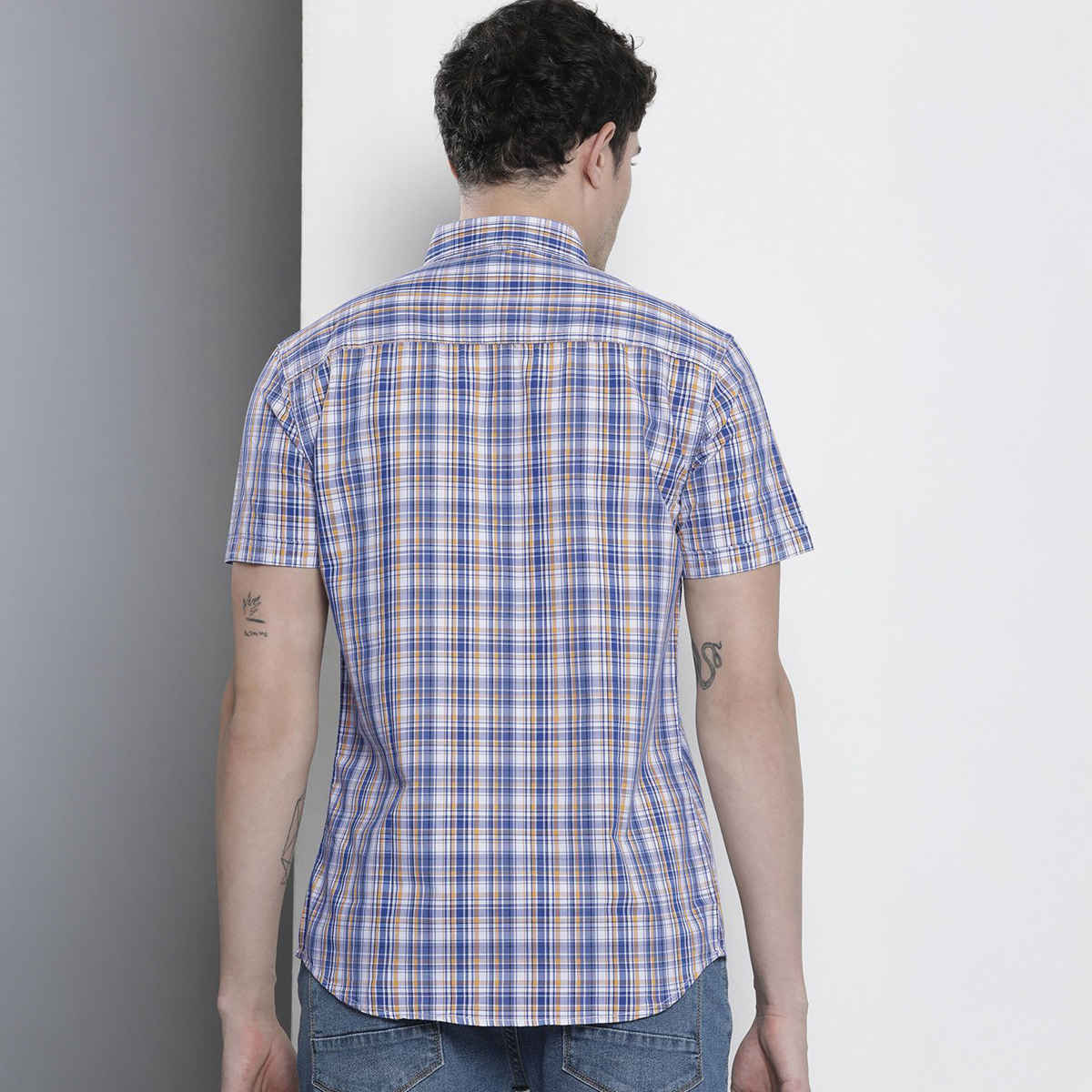 The Indian Garage Co Men's Slim Fit Checked Casual | Blue | M