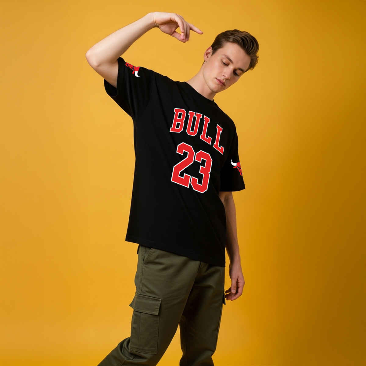 BENNY BROOKS Men's Round Neck half sleeve Oversized T-shirt |AA(ARN)BLACK79 | Black - XL