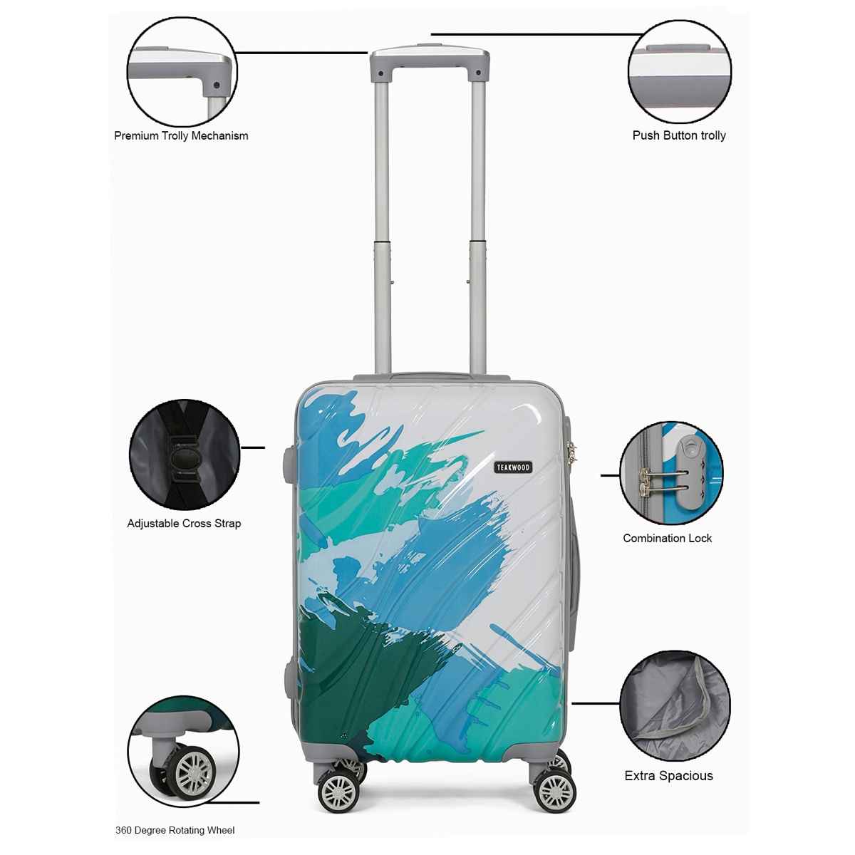 Teakwood Textured Polypropylene 32.2 L Retractable Trolley Bag | Blue - S