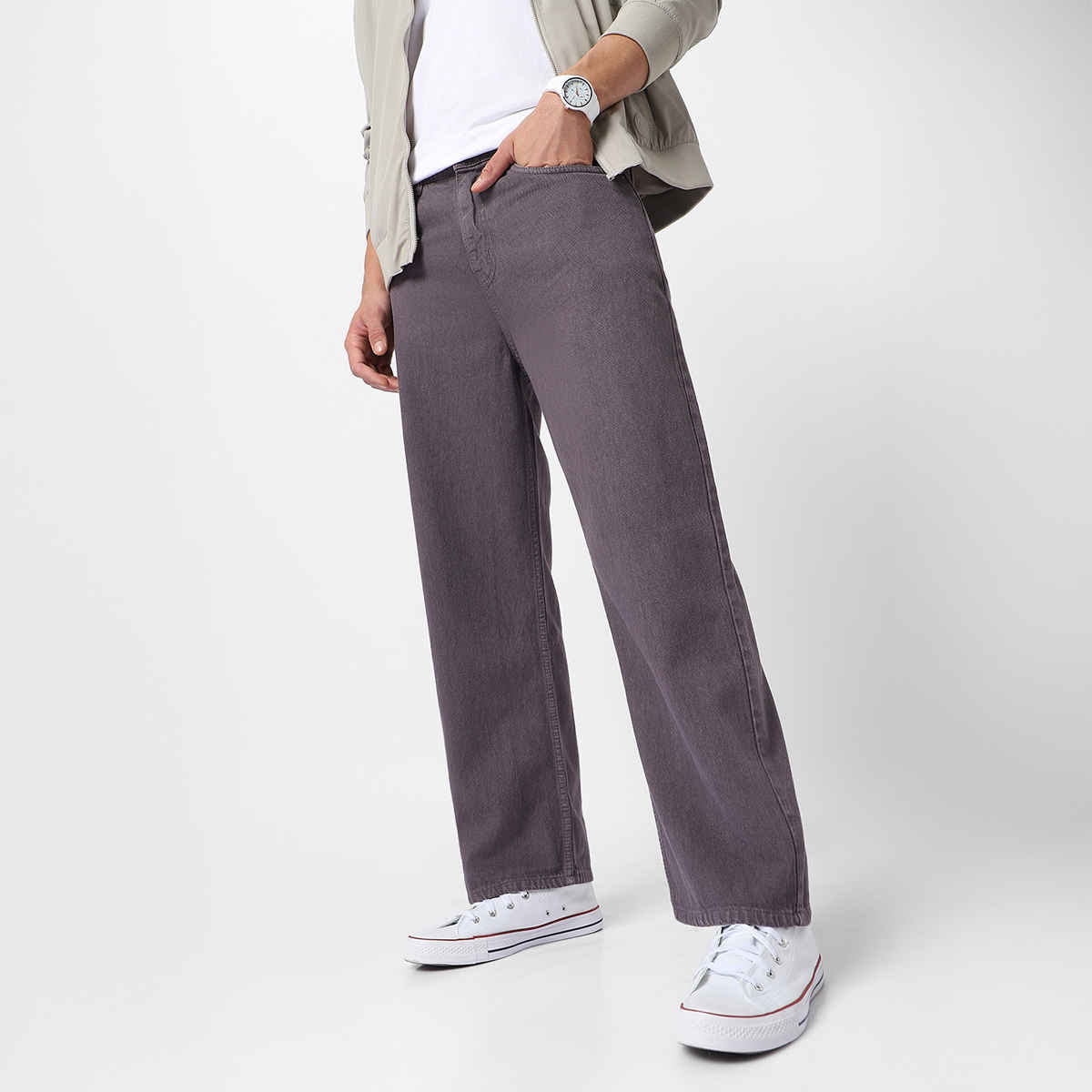 Urbano Fashion Men's Purple Loose Baggy Fit Washed Jeans Non-Stretchable-34