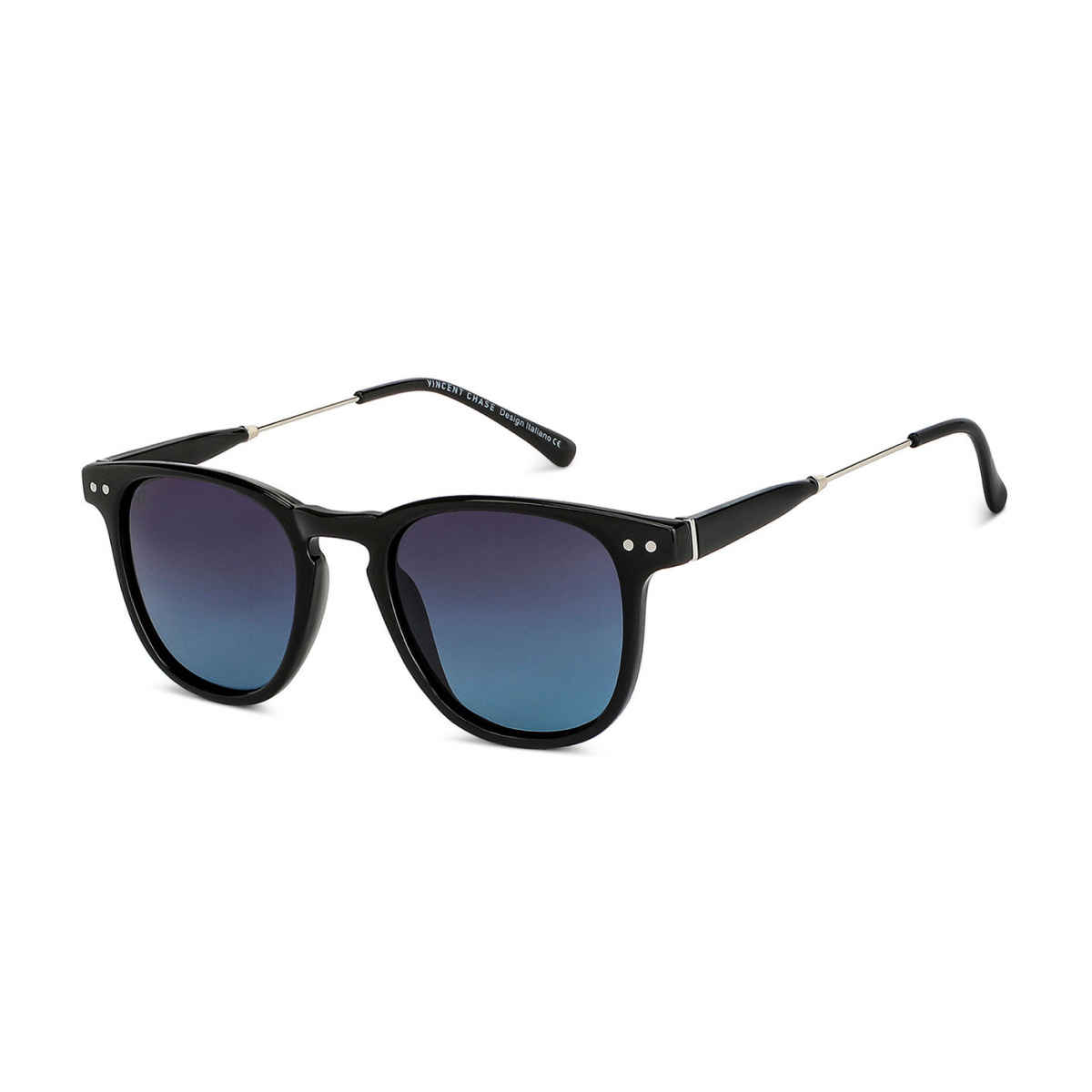 Vincent Chase By Lenskart Unisex Solid Plastic Round Sunglasses | Blue and Black - S
