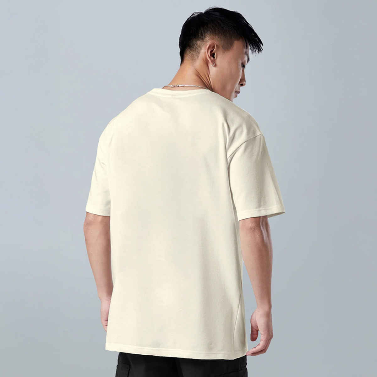 Veirdo Pure Cotton Oversized Fit Round Neck Swan White Printed T-Shirt For Men - L