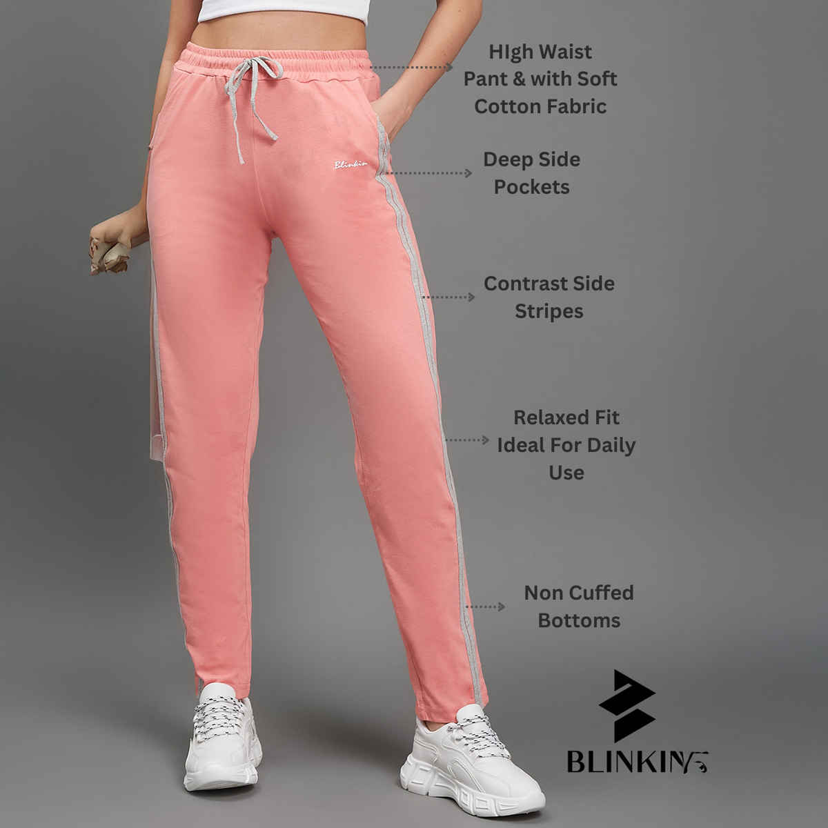 Blinkin Women's Cotton Striped Pyjamas & Track Pants with Side Pockets | Pink - 2XL